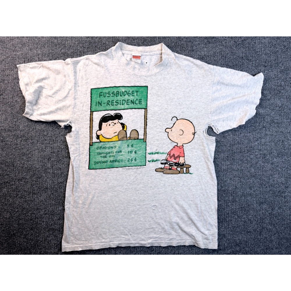 Vintage Peanuts Charlie Brown Lucy T Shirt Large Grey Cotton Distressed USA Made